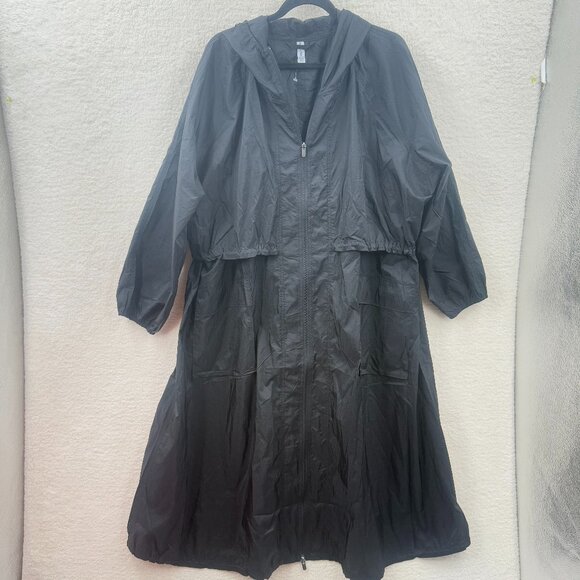 Athleta Black hooded Longline Parka rain jacket full zip relaxed Light  sz XL - Picture 1 of 12